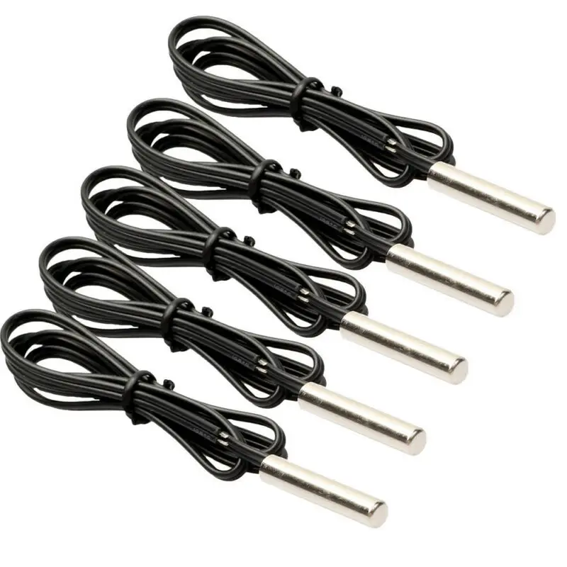 

5x Black Silver 2 Lines NTC Thermistor Temp Sensor Cylinder Probe 0.5M Wire Set