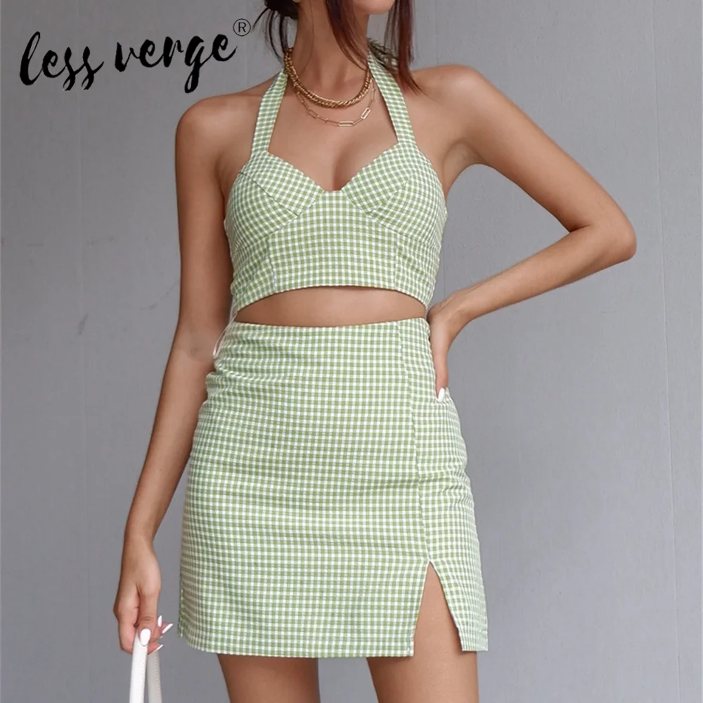 Lessverge новые модные женские комплекты из двух предметов клетчатый женский
