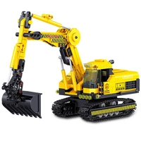 yellow engineering excavator building blocks set city construction truck bricks car model toys for children kids