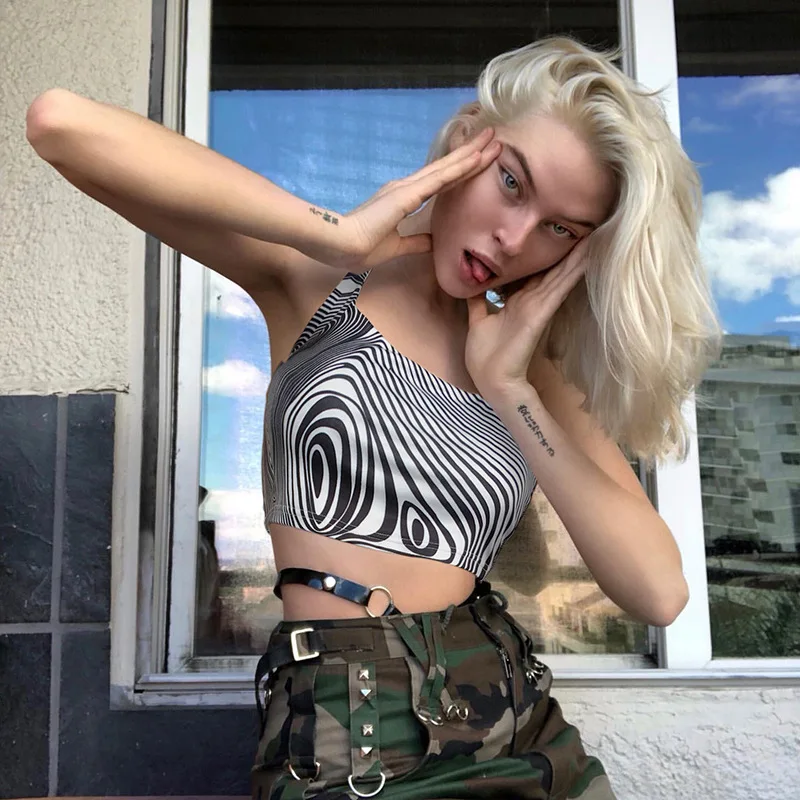 Черный белый цвет печати сексуальные топы Для женщин 2019 летнее платье с лямкой на