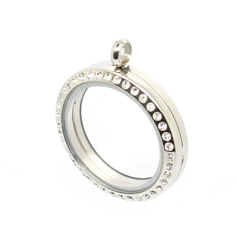 

Round Silver Crystal Magnetic Floating Locket 316L Stainless Steel Floating Memory Glass Locket Pendant for Women DIY Necklace