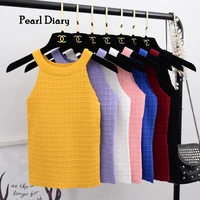 pearl diary 2021 summer crop tops female knitted camis street solid crop camisole ladies camis strapless round neck tops for wom