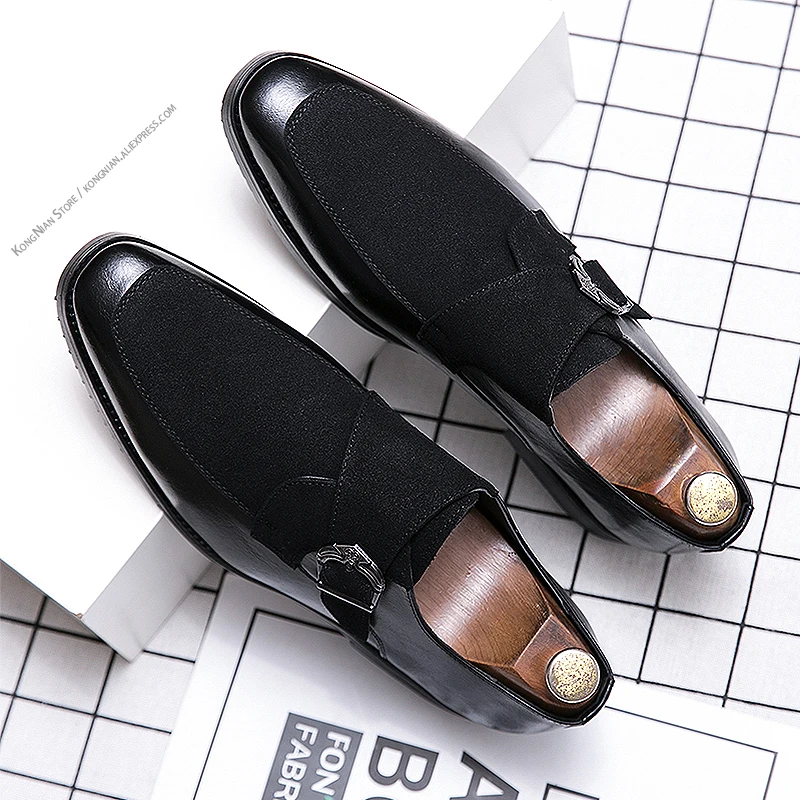 

New simple style leather shoes business casual shoes black square shoes British street yuppie fashion men's shoes