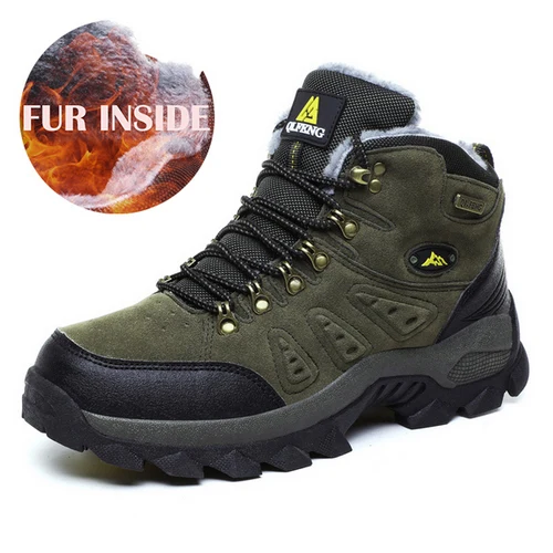 Fur Green Winter Men's Ankle Boots Classic Outdoor Athletic Sneakers Athletic Shoes Women Boots Female Warm Large Size Cotton Shoes 36-48 - Цвет: Fur Green