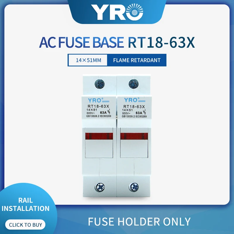 

AC 1PC 2P Fuse Base 500V 63A With LED light Matching Fuse 14x51MM R016 only Fuse Base RT18-63X