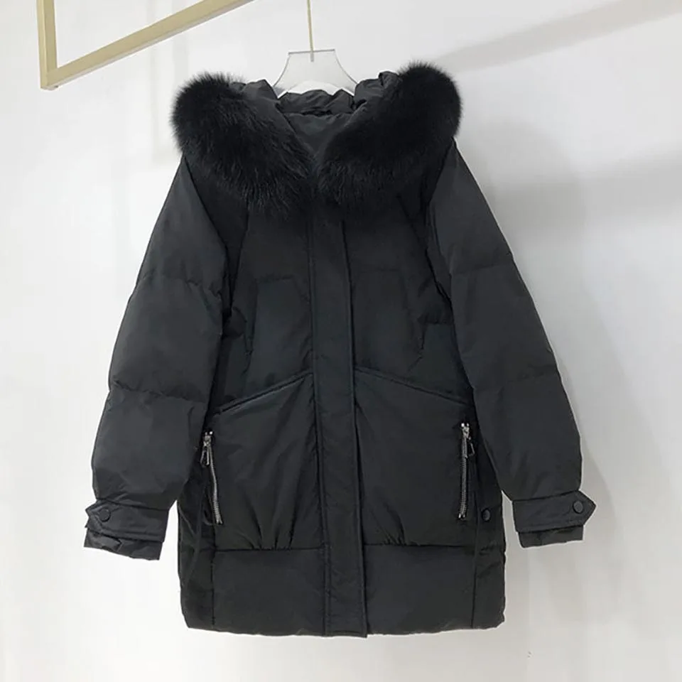

Elimiiya Oversize Winter Jacket Women with Fur Hood Parka Warm Slim Winter Coat Woman Puffer Jacket Padded Outwear Long Coat