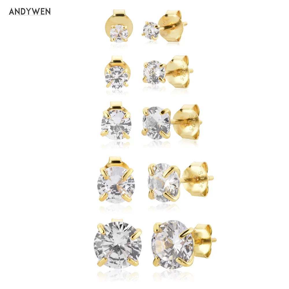 

ANDYWEN 925 Sterling Silver CZ Zircon 3mm -7mm Stud Earring Piercing Pendientes Clips Shiny 2021 Women Wedding Crystal Jewels