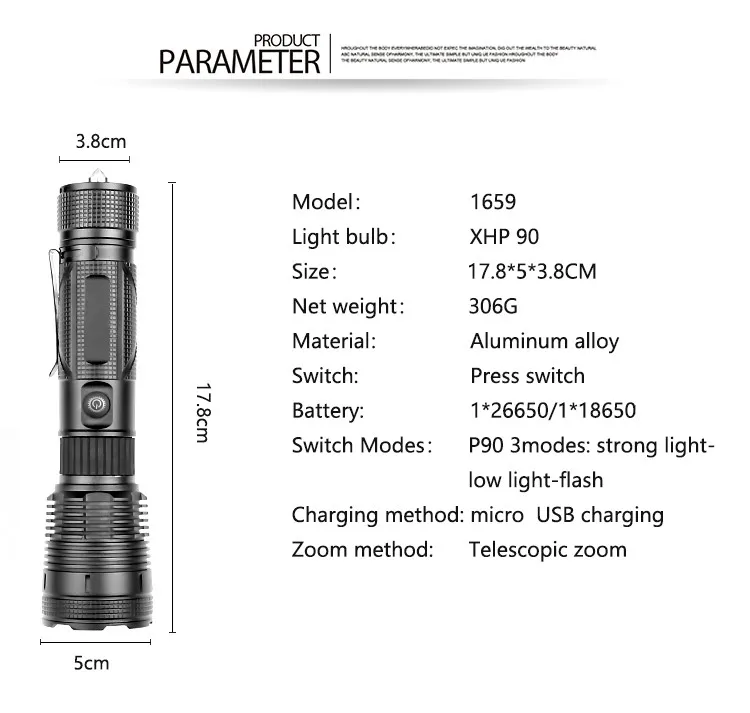 Светодиодный фонарик XHP90 3 режима 500 м с телескопическим зумом|Фонарики и