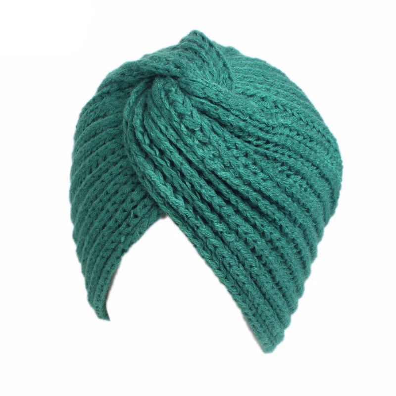 

Women Warm Woolen Cross KnittinTurban Hat Fashion Folded Chemo Cap Headdress Muslim Headwrap ladies Cap Hair Accessories