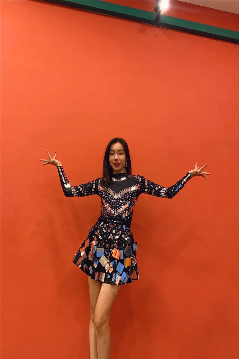 Зеркальное платье телесного цвета певицы одежда для сценических танцев блестящее серебряное боди с блестками платье Стразы Костюм от AliExpress RU&CIS NEW