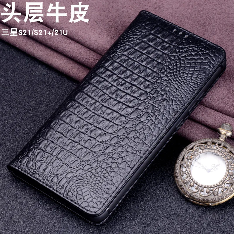 

Роскошный чехол для телефона из натуральной кожи, чехол-кобура с откидной ножкой для Samsung Galaxy S21 Ultra Plus, чехлы для телефонов, защитный чехол с ...
