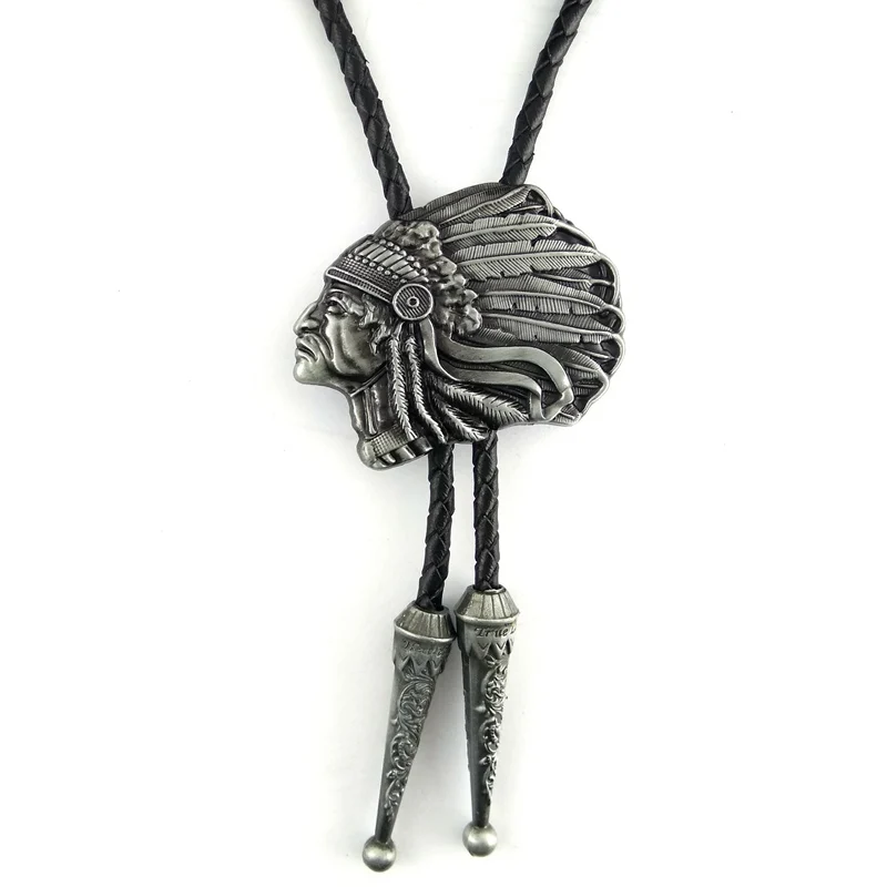 

Vintage Antique Silver Indian Chief w/ Feathers Bolo Tie for Men Novelty Neckties Western Cowboy Accessories Wedding Guest Gifts