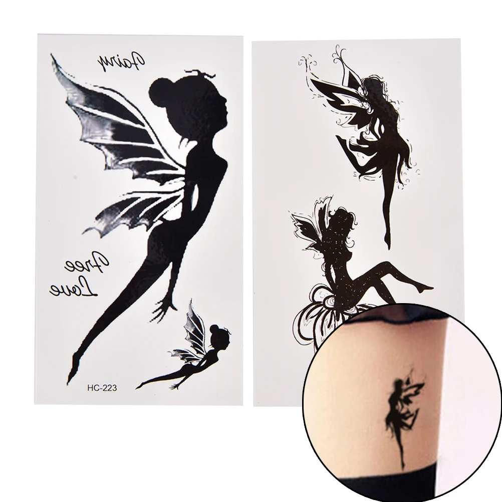 Черные ангельские водонепроницаемые наклейки для девушек временная тату на руку