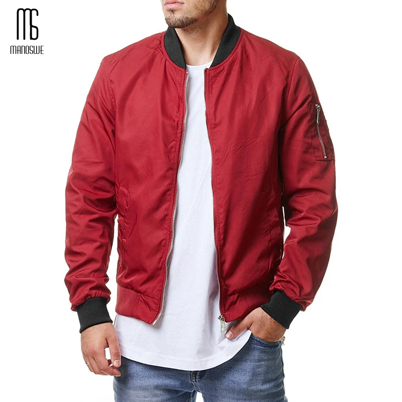 Manoswe мужская куртка-бомбер на молнии-ветровка 2020 базовые куртки с длинным рукавом