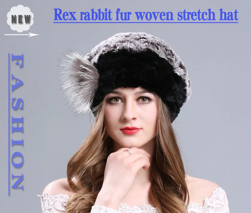 Вязаная шапка из кроличьего меха с меховой цветок, шапка для девочки, вязаные шерстяные шапочки, модная зимняя женская шляпа, Женская кроличий мех кролика