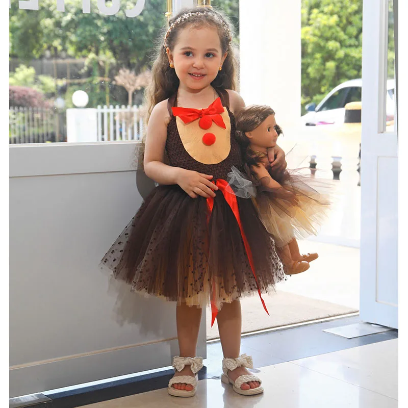 

2021 Tutu Halloween Dress For Girl Costume Kid Children Performance Show Party Clothing Brown