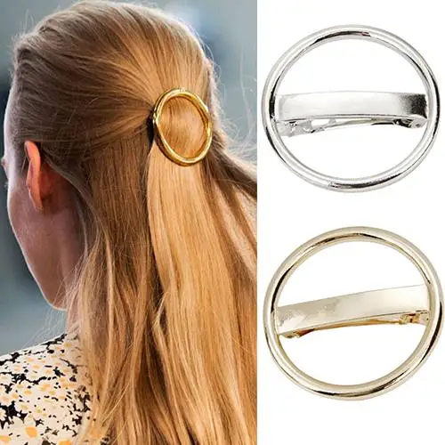 Women's Punk Circle Hairpin Golden Silver Alloy Round Hair Clip Clamp Headwear fashionable style. Shiny golden and silver tone. | Красота