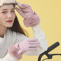 h9910 women gloves female autumn winter thermal plush wrist warm fluffy lining hand muff driving simple touch screen mittens