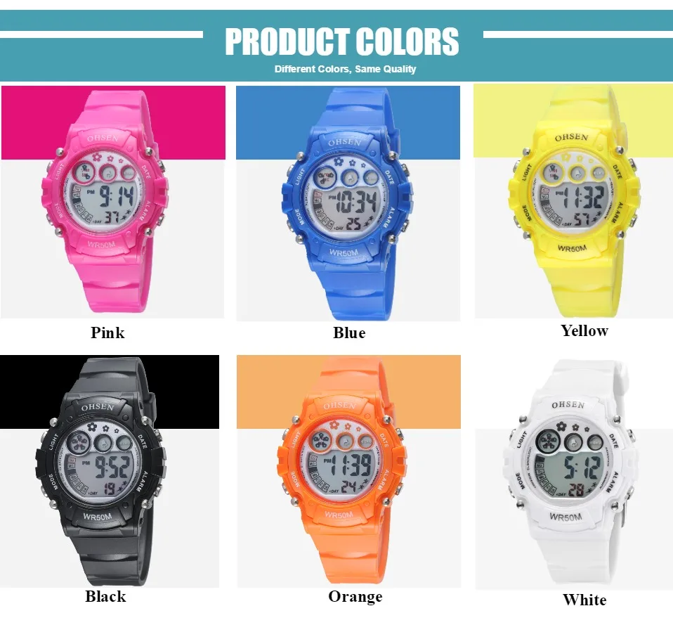 Детские спортивные часы OHSEN водонепроницаемость 50 м белые силиконовые