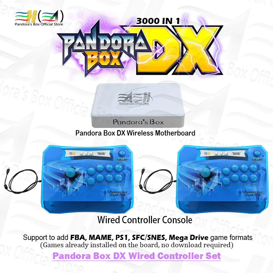 

Pandora Box DX 2 Players Wired Controller Set 3000 in 1 arcade stick controller plug and play Can save game progress High score