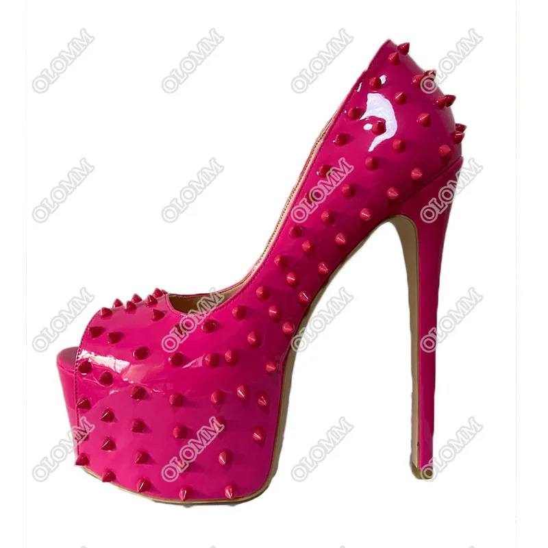 Olomm/женские блестящие туфли лодочки на платформе пикантные шпильках с шипами и