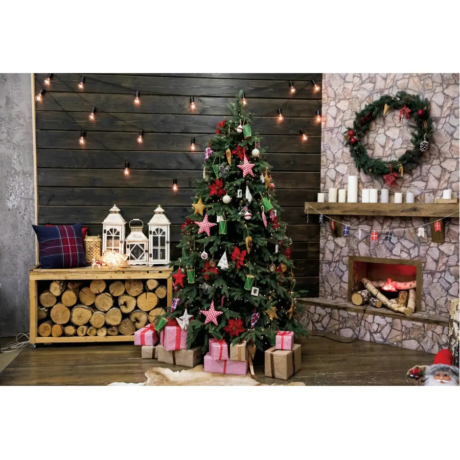 

Christmas Decor Backdrop Stars Christmas Tree Fireplace Background New Year Xmas Party Decoration Newborn Portrait Photo Booth