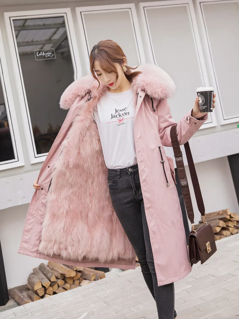 2020 New Fashion Women's Natural Fur Coat Fox Fur Hoodies Raccoon Hair Liner Long Warm Parkas for Female Plus Big Size XXXL 3XL