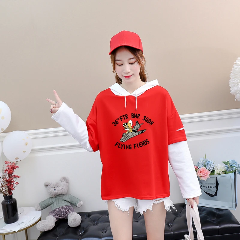 

Funny TEE Shirt Mouse FLYING FIENDS High Quality Casual Cotton Harajuku Long Sleeve Steetwear Hooded Patchwork Sweatshirt Female