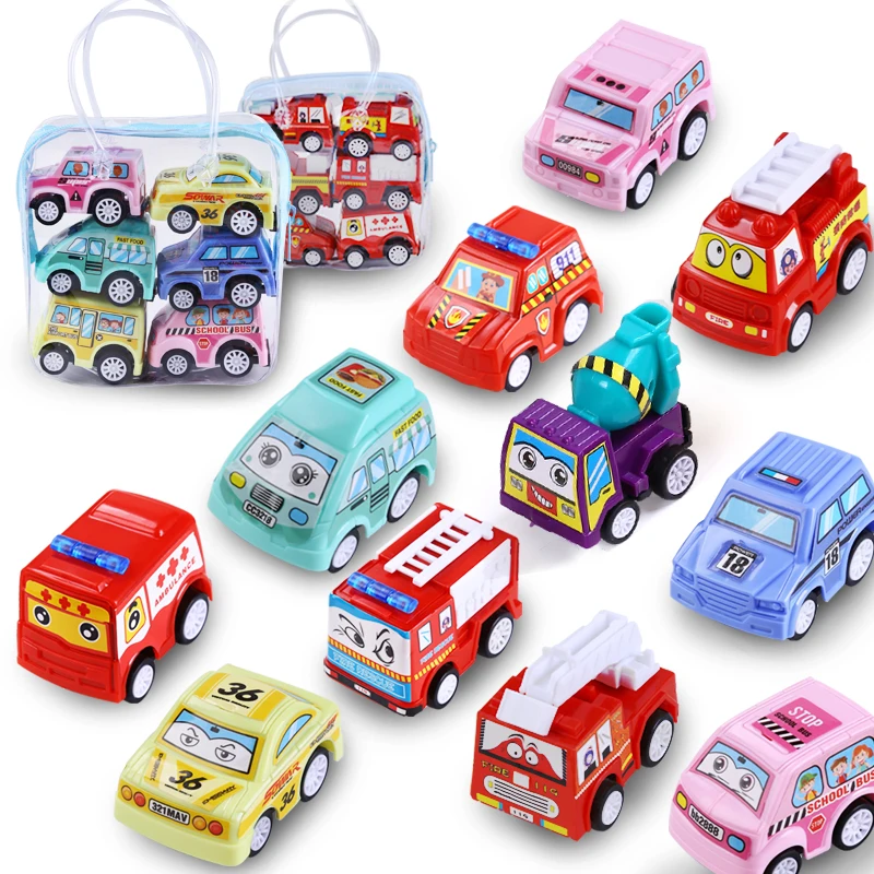 

6Pcs Kinderen Auto Set Simuleren Educatief Trailer Speelgoed Inertie Truck Kids Race Auto Speelbal Pull Back Auto jongens Gift