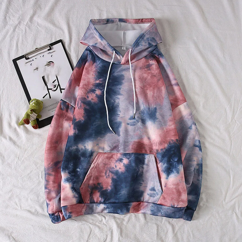 Fashion Women's kpop sweatshirts Casual Long Sleeve Tie-dye Print Ladies With Pockets Tops las mujeres sweetshirt moletom#40