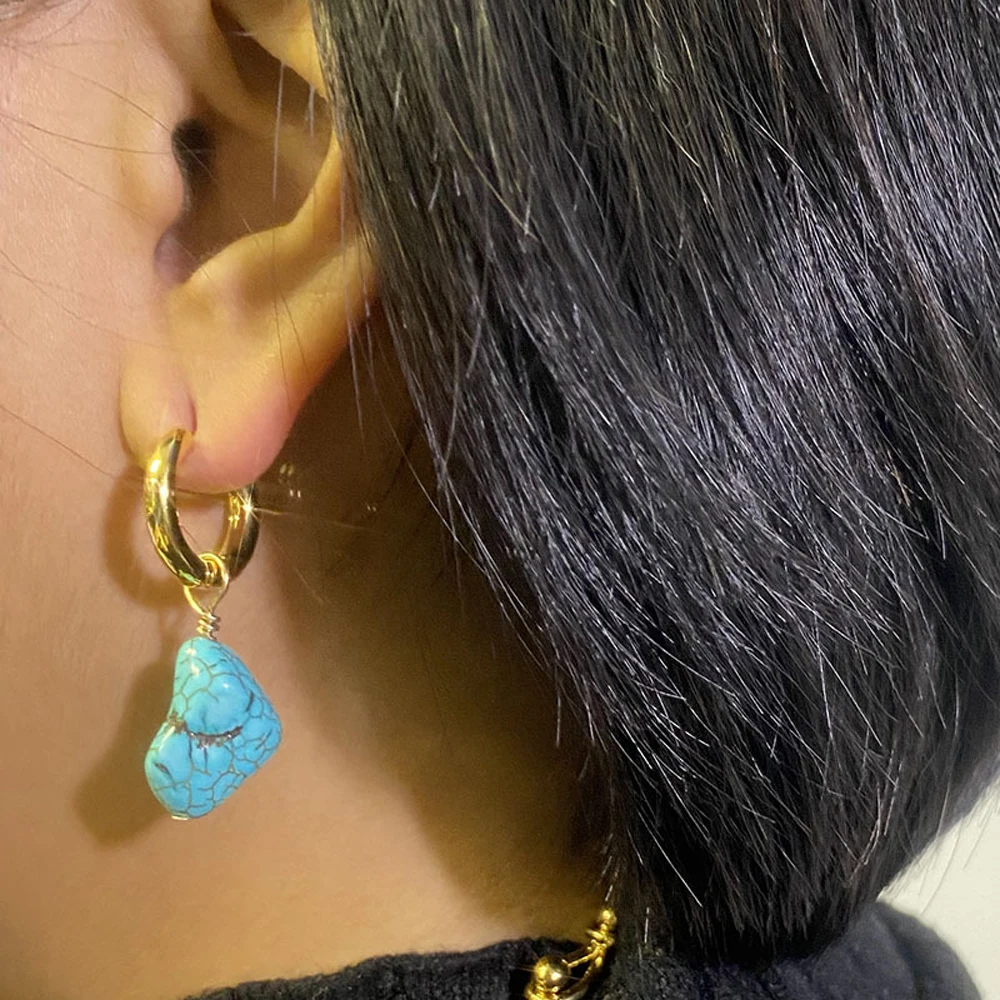 

European And American Fashion Contracted Temperament Of Blue Earrings Irregular National Wind Stud Earrings Women Jewelry Gifts