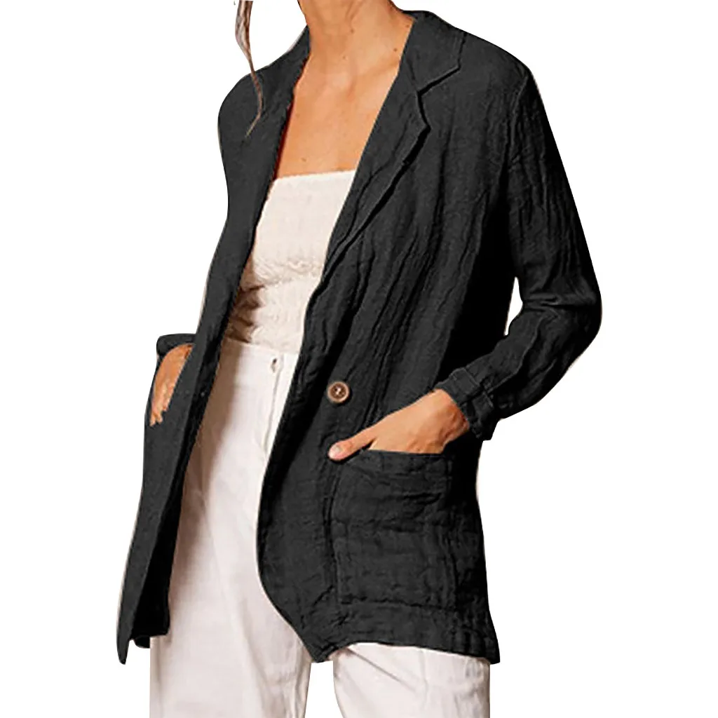 Женский льняной кардиган на пуговицах с длинным рукавом|Женские пиджаки| |