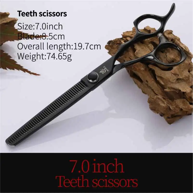7 inch tooth Fenice 7/7. 5 дюймов, профессиональные Черные ножницы для домашних животных, набор для стрижки и утончения собак, набор ножниц для Стрижки животных, набор ножниц - Цвет: 7 inch tooth