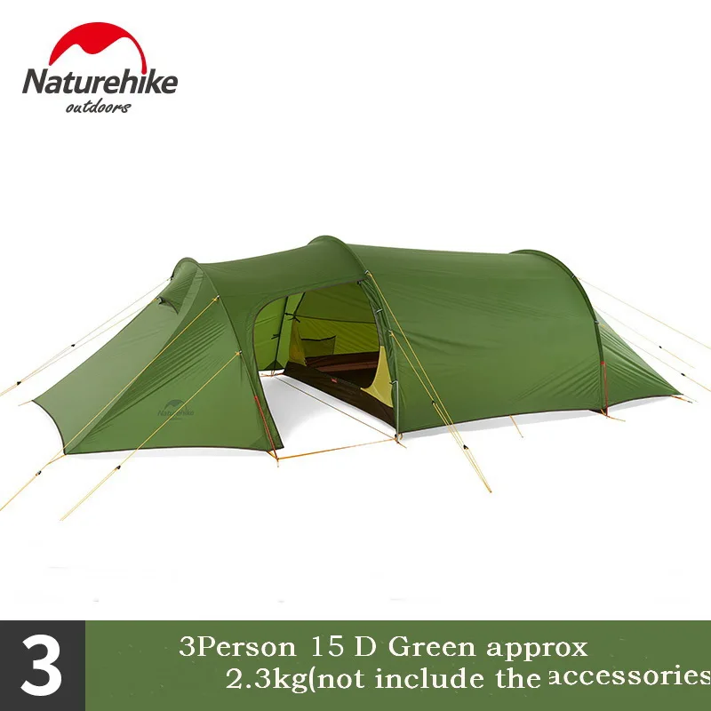 15D green 3Person Naturehike Opalus Открытый Сверхлегкий тоннель с силиконовым покрытием палатка 2 3 4 человек 20D 210T ткань палатки с ковриком зеленый оранжевый - Цвет: 15D green 3Person