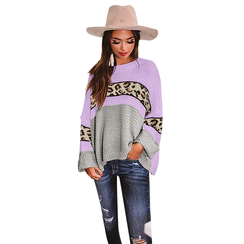 

2020 New Autumn Spring Women Sweater Round Neck Leopard Fashion Long Sleeve Loose Female Casual Pullovers Tops Kintted