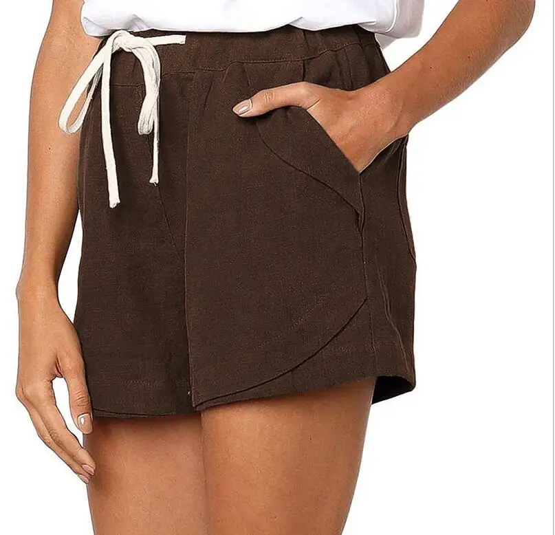 

Womens Summer Casual Cotton Linen Blended Drawstring Waist Shorts