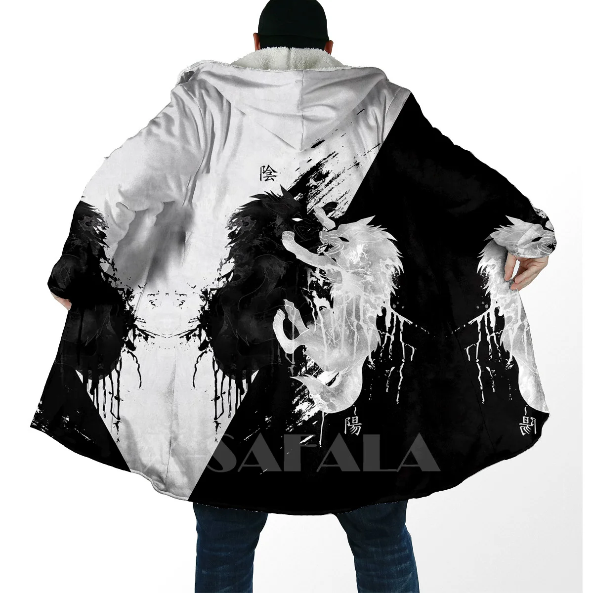 Толстая теплая накидка с капюшоном для женщин и мужчин пальто драконом волка