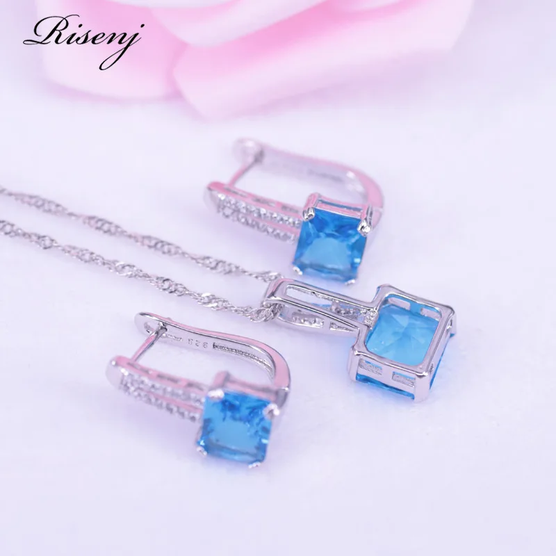 Акция в дубайском стиле Серебряный цвет квадрат Небесно-Голубой CZ &amp кольцо с