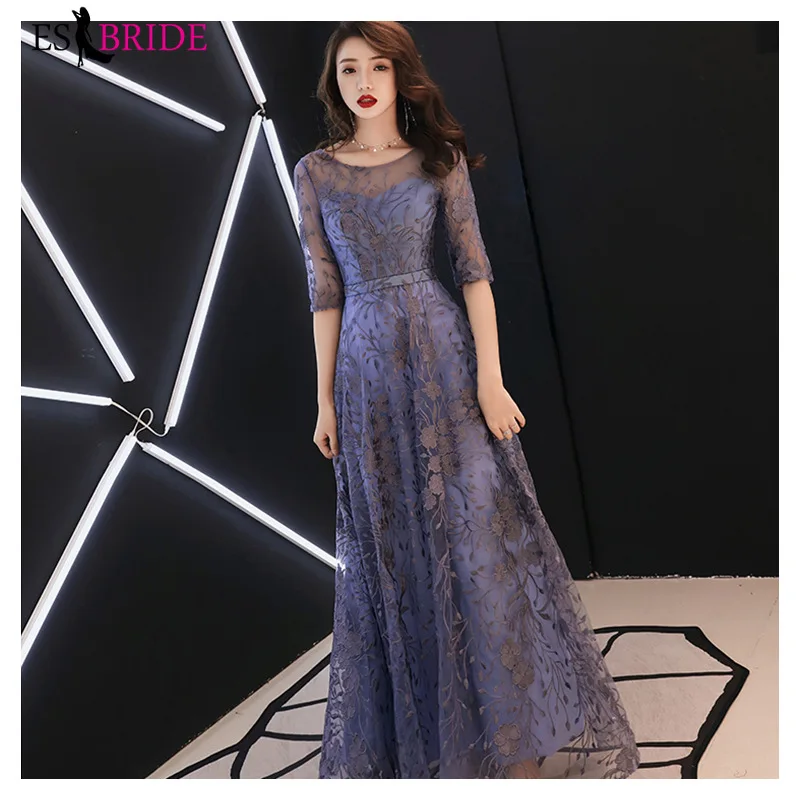 ES2746 Robe De Soiree вечерние платья с коротким рукавом длинные трапециевидные Формальные платья в пол с круглым вырезом женские элегантные платья
