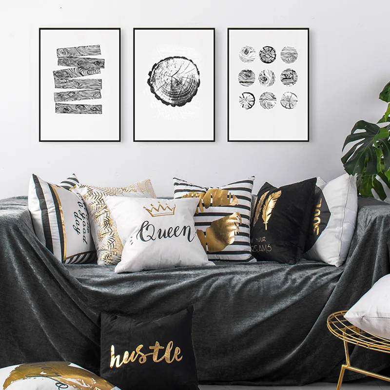 Скандинавский черно белые Brozing наволочка золото Фольга Декоративные Чехлы для