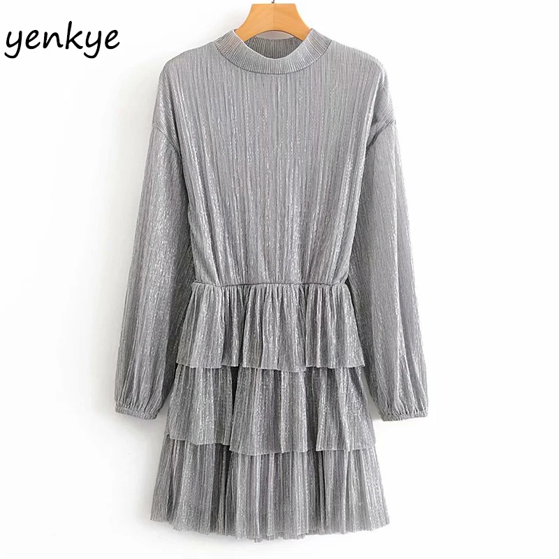 Женское многослойное платье с оборками и металлической нитью женское