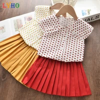 toddler girls clothes polka dot blouse and mini skirt 2 pcs suits boutique kids clothing floral lotus leaf sleeve skirt suit