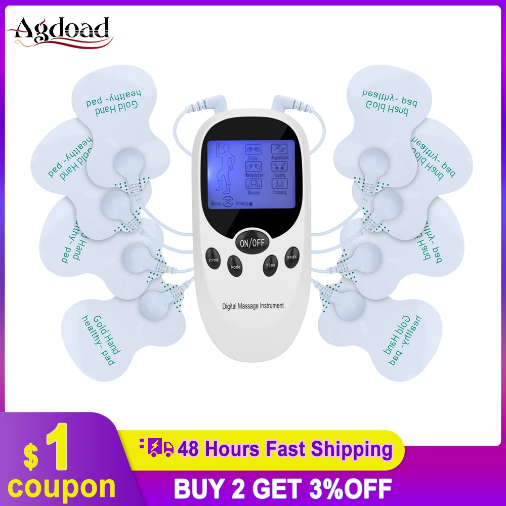 

6 режимов Tens Unit Machine Dual Output 8 электродных подушечек EMS TENS стимулятор мышц импульсный массаж облегчение боли уход за здоровьем