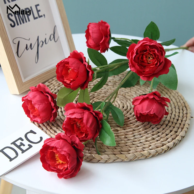 Meldel Wedding Flower Bouquet Artificial Silk Peony Bridesmaid Flowers Arrangement DIY Home Party Decor Supplies | Свадьбы и