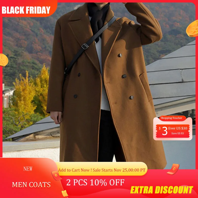 

Новинка 2021, длинное Мужское пальто на пуговицах, шерстяная свободная ветровка в британском стиле, тренчкот, роскошный тренчкот Garaouy Burberry