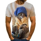 Новинка 2021, крутая футболка для мужчин и женщин, футболка с 3D принтом счастливого милого котенка, летняя футболка с коротким рукавом и круглым вырезом