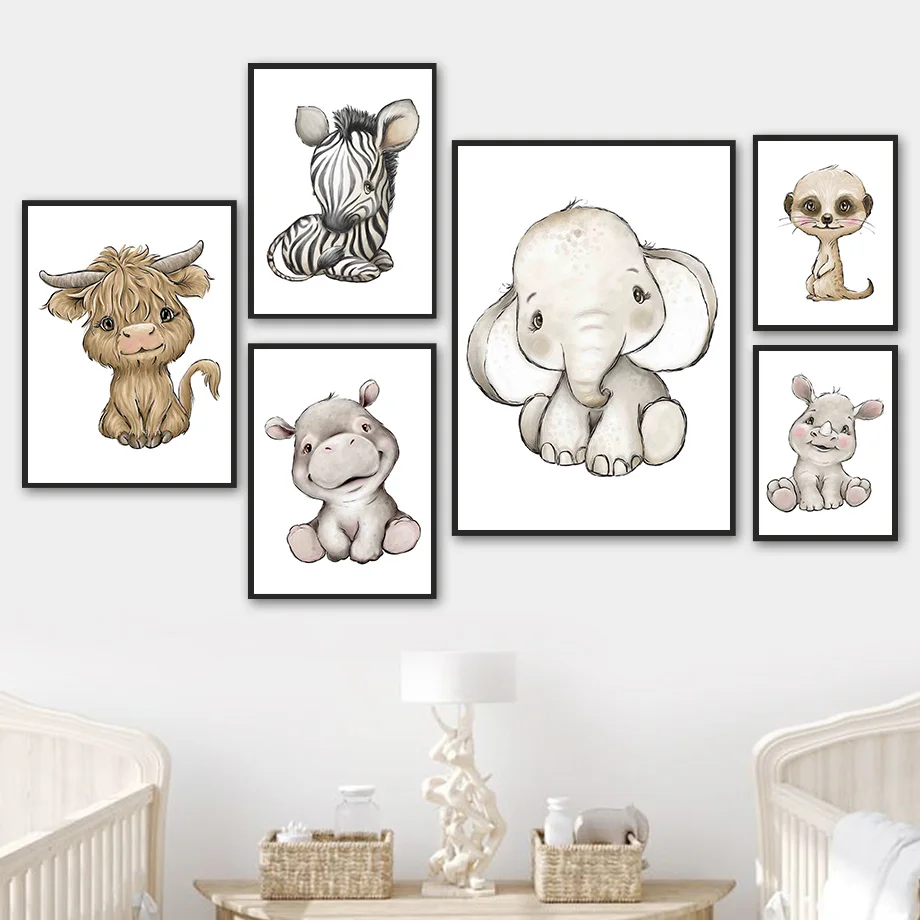 

Cartoon Lion Deer Zebra Elephant Leopard Wall Art Canvas Painting Nordic Posters And Prints Wall Pictures Baby Kids Room Decor