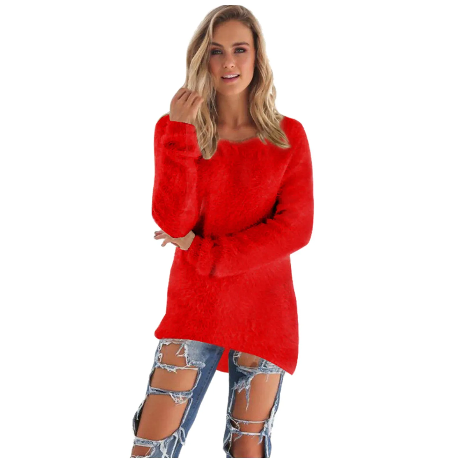 

Womens Long Casual Sweaters 2020 Autumn Winter Warm Long Sleeve Solid Color O-neck Loose Sweaters Blouse Tops Pullover Femme