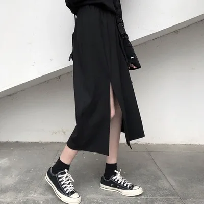 Весна 2020 юбка-трапеция средней длины с завышенной талией юбка разрезом по бокам