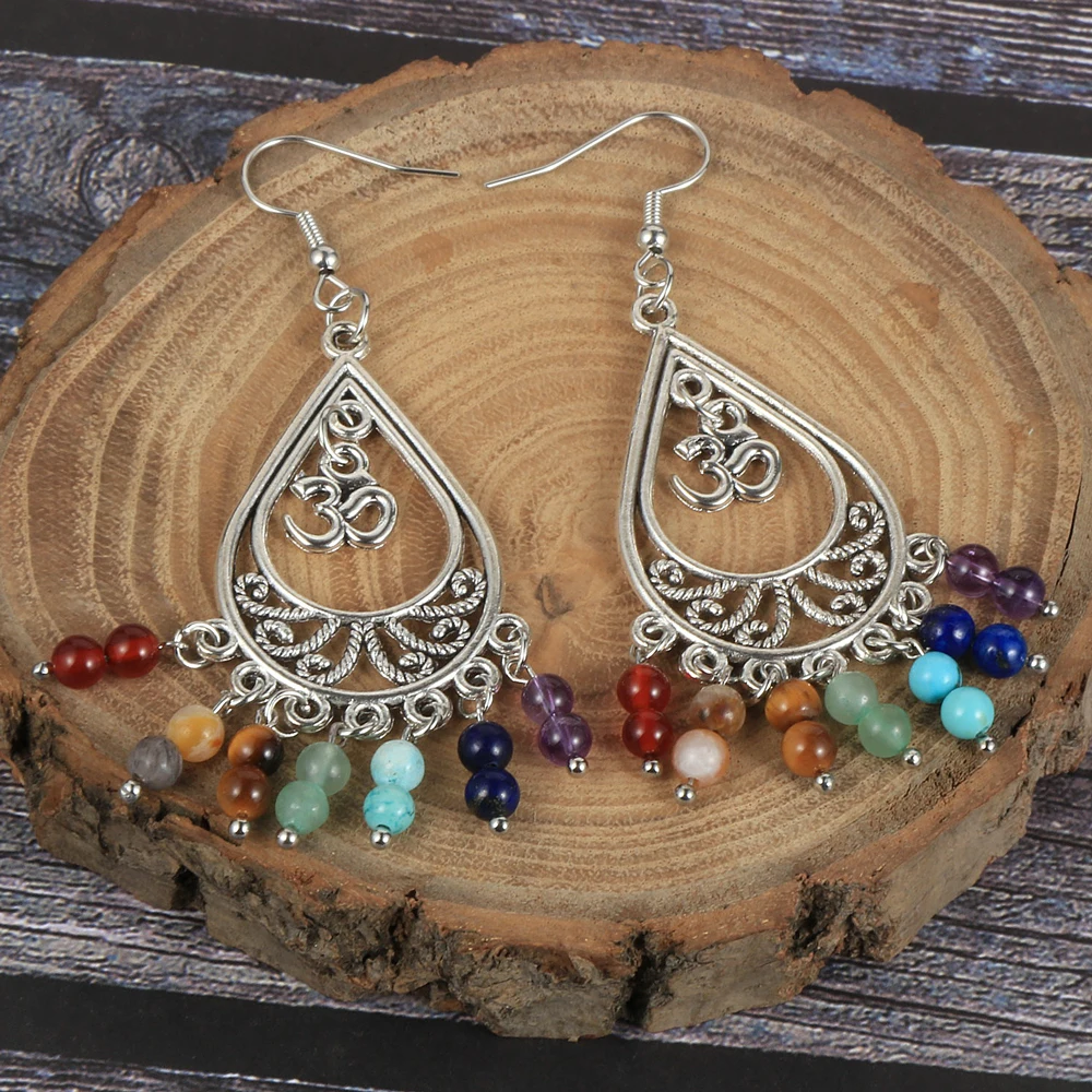 Reiki 7 Chakra Natural Stone Drop Earrings For Women 2020 Fashion Boho Chip Gravel Beads Tassel Dangle Hangling Earring Jewelry | Украшения